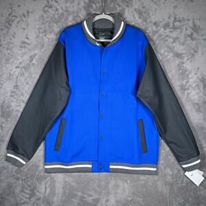 Nike Men’s Varsity Letterman Jacket Blue Black Snap Front Size XL